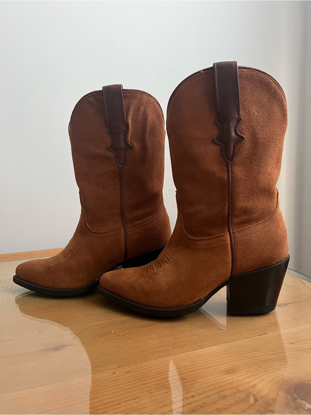 Tecovas Cassie deerskin Brown Suede Western Heeled Boots size 6